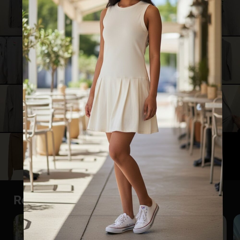 Sundays by WeAreSundays Pleated Hem Tank Dress in Cream – XS
